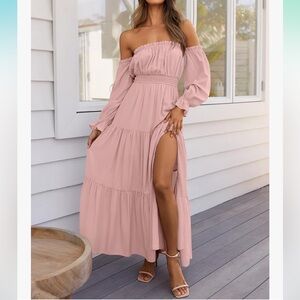 Dusty Rose Long Sleeve Smocked Maxi Dress